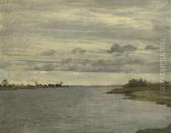 A View Of The River Ijssel On A Cloudy Day Oil Painting by Floris Verster