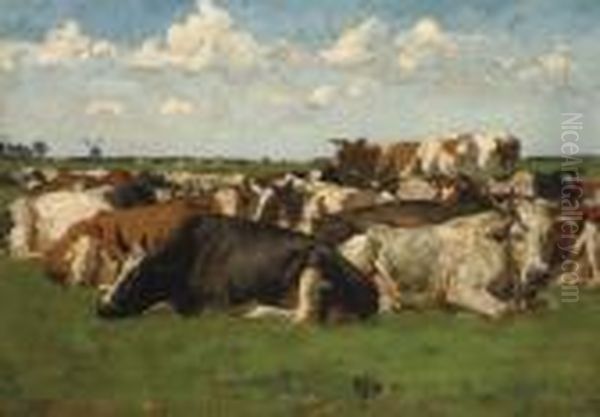 Koppe En Koeien: Amongst The Cattle Oil Painting by Floris Verster