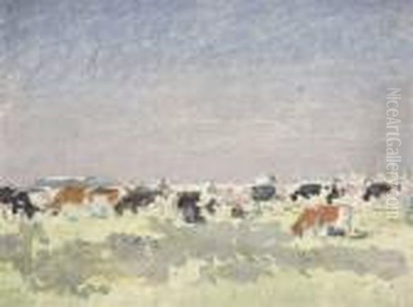 Milking The Cows Oil Painting by Floris Verster