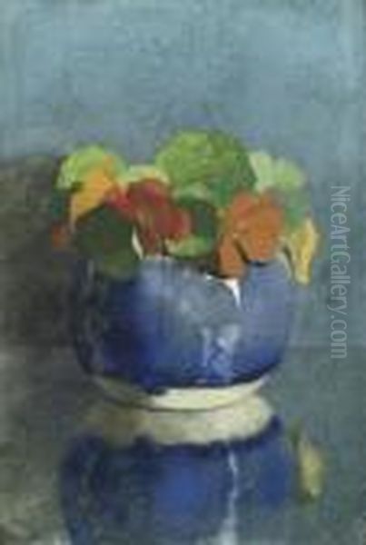 East Indian Cress In A Blue Ginger Jar Oil Painting by Floris Verster