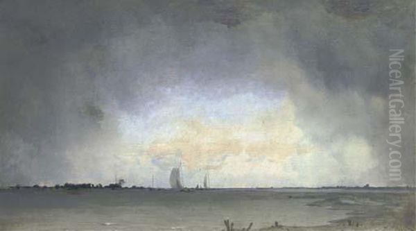 Opklarend Weer: Clouds Over The River Ijssel Oil Painting by Floris Verster