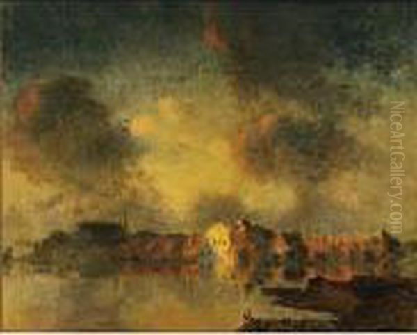 Hattem At Sunset Oil Painting by Floris Verster