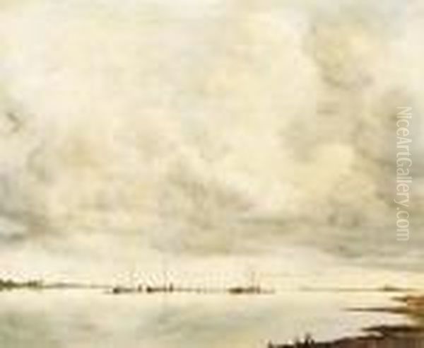 Tjalken On The River Ijssel Oil Painting by Floris Verster