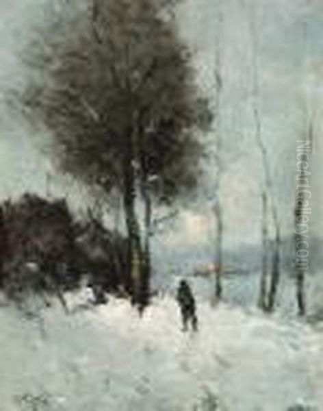 Chemin Dans La Neige (ca. 1877) Oil Painting by Guillaume Vogels