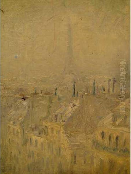 Vue Des Toits De Paris, La Tour Eiffel Oil Painting by Paul Vogler