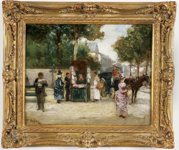 Thenews Stand--boulevard Oil Painting by Paul Vogler