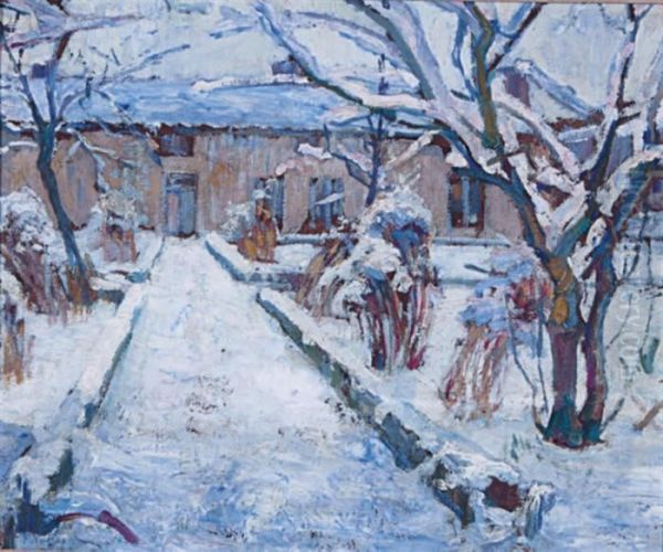 House Covered In Snow On A Winter's Day Oil Painting by Paul Vogler