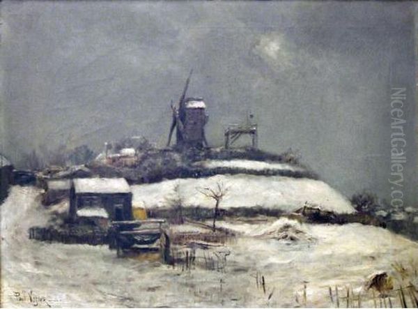 < Le Moulin De La Galette Sous La Neige >. Oil Painting by Paul Vogler