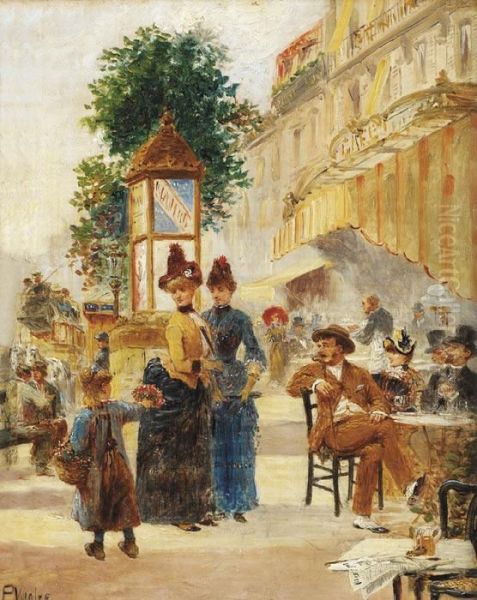 Cafe Sur Les Grands Boulevards Oil Painting by Paul Vogler