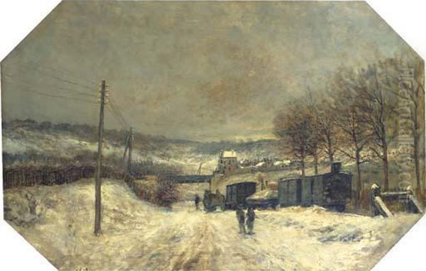 Walking Towards A Snow Covered Town Oil Painting by Paul Vogler