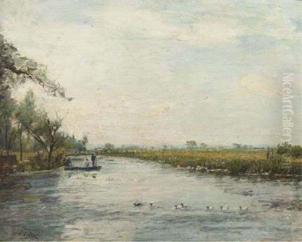 Paysage En Ete: Ducks On A River Oil Painting by Paul Vogler