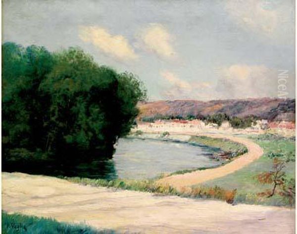 Village Au Bord De La Riviere Oil Painting by Paul Vogler