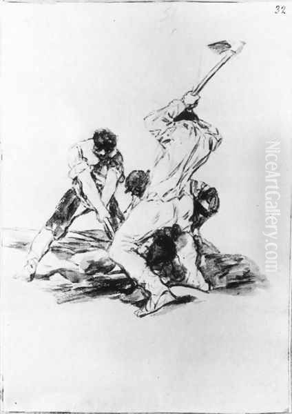 Three Men Digging Oil Painting by Francisco De Goya y Lucientes