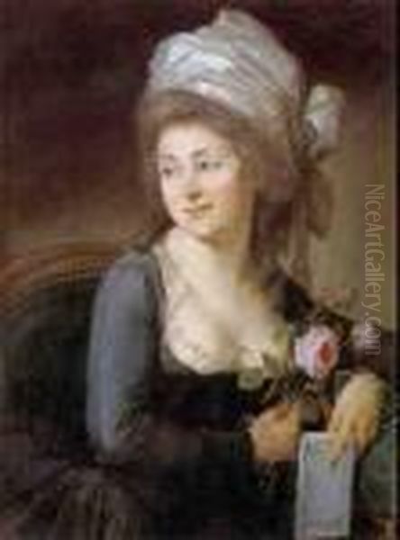 Portrait Of A Lady Holding Roses And A Book Oil Painting by Jean Louis Voille