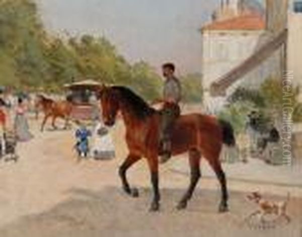 Marechal-ferrant A Cheval Oil Painting by Jules Antoine Voirin