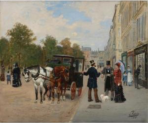 On The Boulevards Of Paris Oil Painting by Leon Joseph Voirin