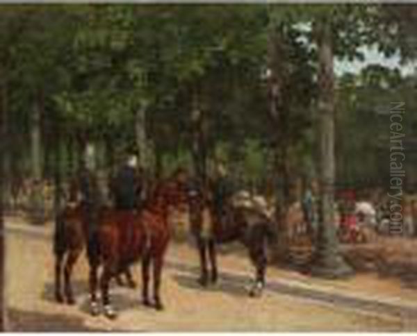 Figures On Horseback In A Park Oil Painting by Leon Joseph Voirin