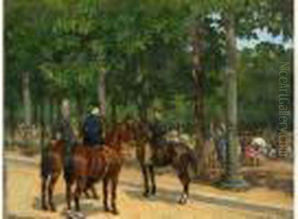 Rencontre Equestre Au Bois De Boulogne Oil Painting by Leon Joseph Voirin