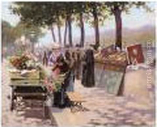 Sur Les Quais De La Seine Oil Painting by Leon Joseph Voirin