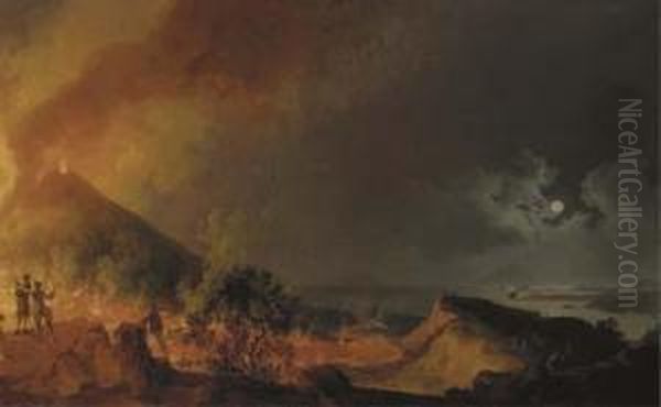 Eruption Du Vesuve, Vue Depuis L'atrio Del Cavallo Oil Painting by Pierre-Jacques Volaire