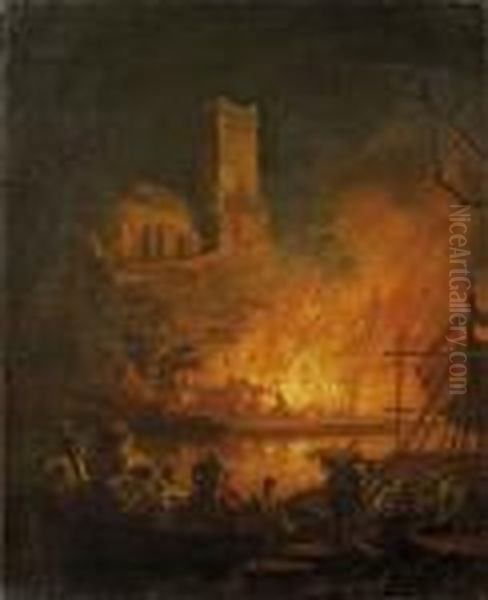 Incendie Dans Un Port Oil Painting by Pierre-Jacques Volaire