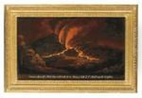 The 1809 Eruption Of Mount Etna From Castiglione Oil Painting by Pierre-Jacques Volaire