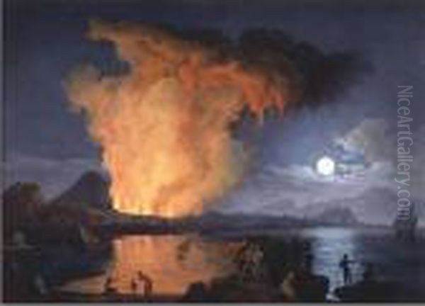 Views Of The Eruption Of Mount Vesuvius Oil Painting by Pierre-Jacques Volaire