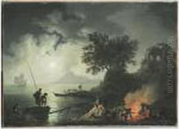 Scene De Peche Scene De Naufrage Oil Painting by Pierre-Jacques Volaire