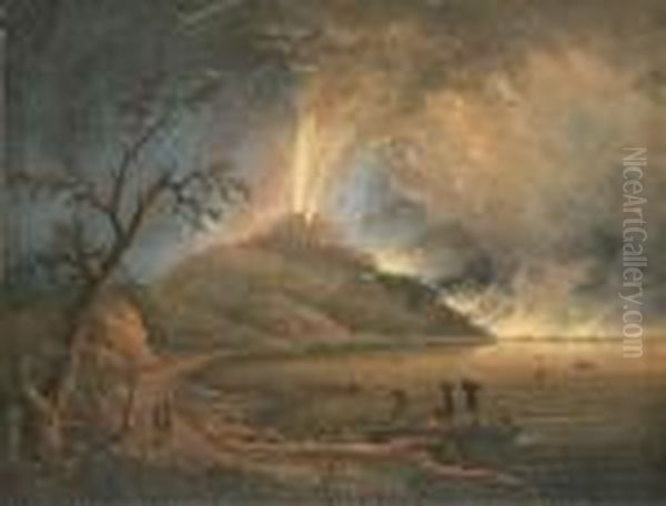 Vesuvius Erupting At Night Oil Painting by Pierre-Jacques Volaire