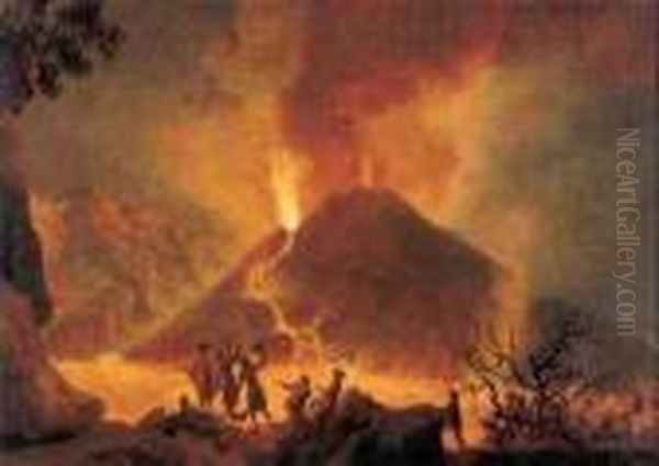 A View Of Mount Vesuvius Erupting With Figures In The Foreground Oil Painting by Pierre-Jacques Volaire