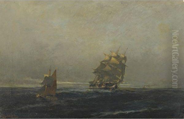 A Merchantman And Other Craft In Coastal Waters Oil Painting by Constantinos Volanakis