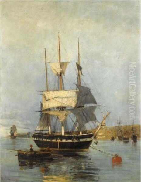 Greek Ship Oil Painting by Constantinos Volanakis