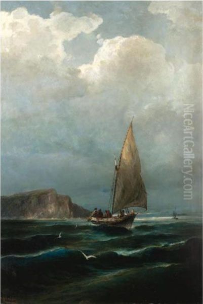 Fishing Boat On Choppy Waters Oil Painting by Constantinos Volanakis