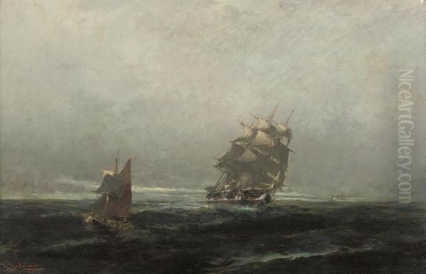 A Merchantman And Other Craft In Coastal Waters Oil Painting by Constantinos Volanakis