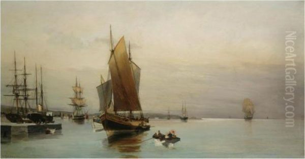 Ships Arriving At Port Oil Painting by Constantinos Volanakis