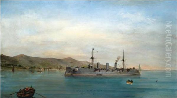 S.m.s. Kaiserin Augusta, Phaleron Bay 1897 Oil Painting by Constantinos Volanakis