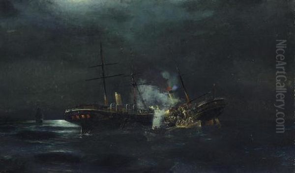 The Rescue From The Collision Of Two Passenger Ships Oil Painting by Constantinos Volanakis