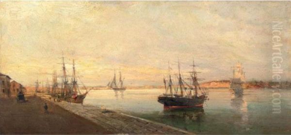 The Port Of Volos Oil Painting by Constantinos Volanakis