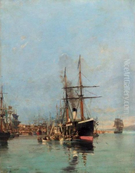 The Port Of Piraeus Oil Painting by Constantinos Volanakis