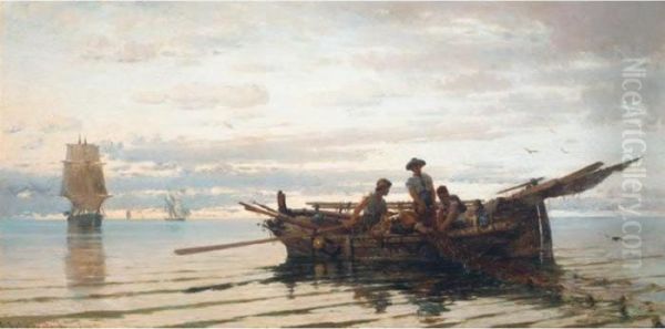 Hauling In The Catch Oil Painting by Constantinos Volanakis