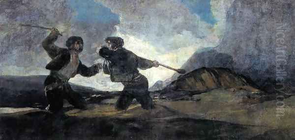 Duel with Cudgels 2 Oil Painting by Francisco De Goya y Lucientes