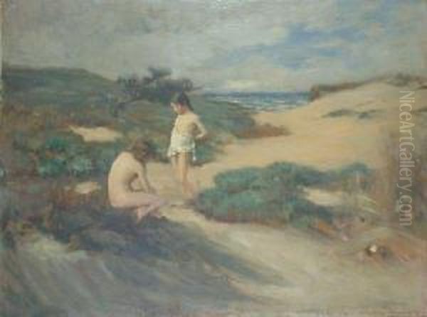 Children In The Dunes Oil Painting by Stephen A. Douglas Volk