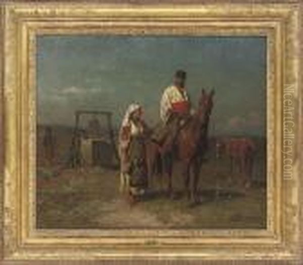 Romanian Peasants At The Well Oil Painting by Emil Volkers