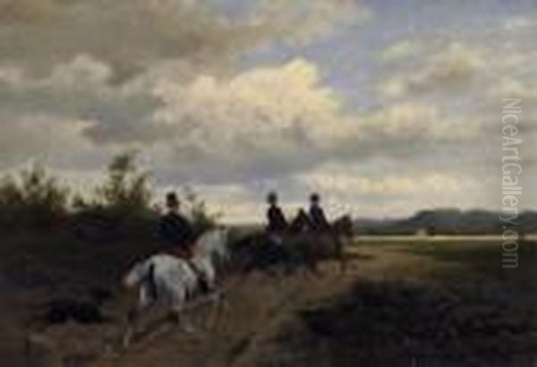 Riding Out. Signed Bottom Right: E. Volkers Oil Painting by Emil Volkers