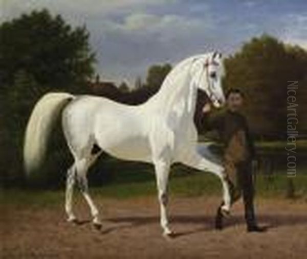 Rider Leads His Noble Horse Oil Painting by Emil Volkers