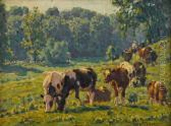 Cattle Grazing Oil Painting by Edward Charles Volkert