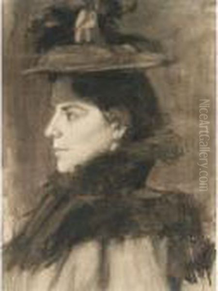 Art School Model Poses In A Hat Oil Painting by Edward Charles Volkert