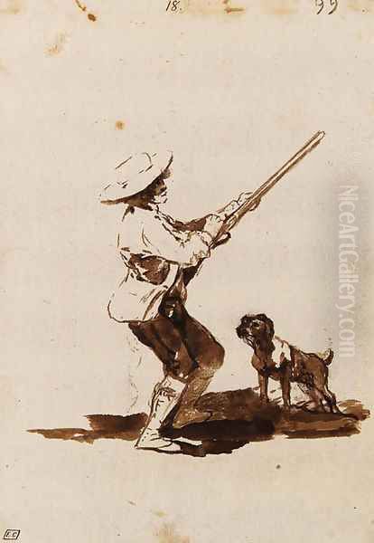 A Hunter loading his Gun, accompanied by his dog Oil Painting by Francisco De Goya y Lucientes