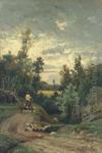 Peasant Driving A Telega Through The Countryside Oil Painting by Efim Efimovich Volkov