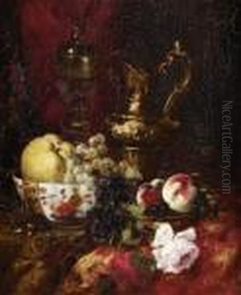 Nature Morte De Fruits Et De Fleurs Et Piece D'orfevrerie Oil Painting by Alexis Vollon